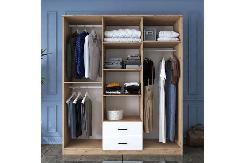 Jabhar Garderob 180x210 cm Brun/Vit - Hanah Home - Förvaring - Klädförvaring - Garderob & garderobssystem