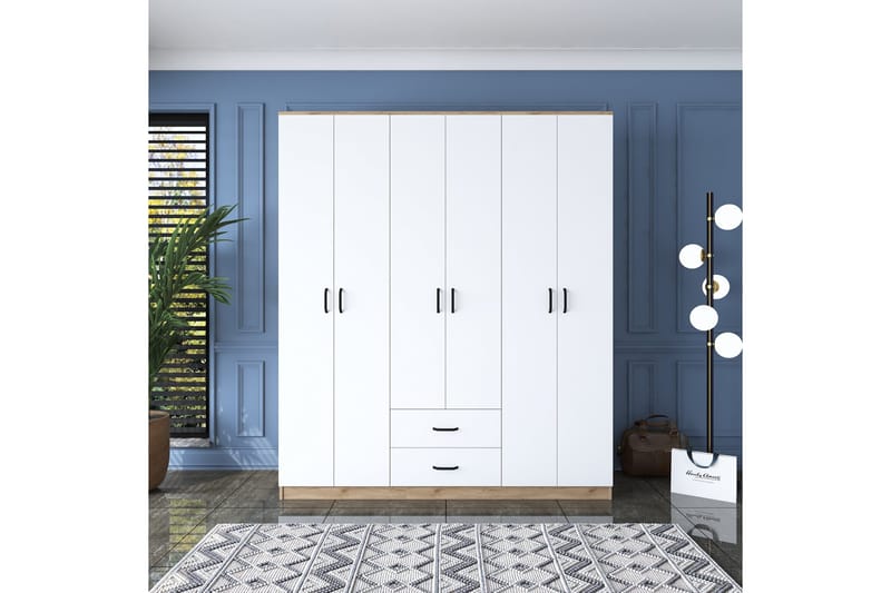 Jabhar Garderob 180x210 cm Brun/Vit - Hanah Home - Förvaring - Klädförvaring - Garderob & garderobssystem