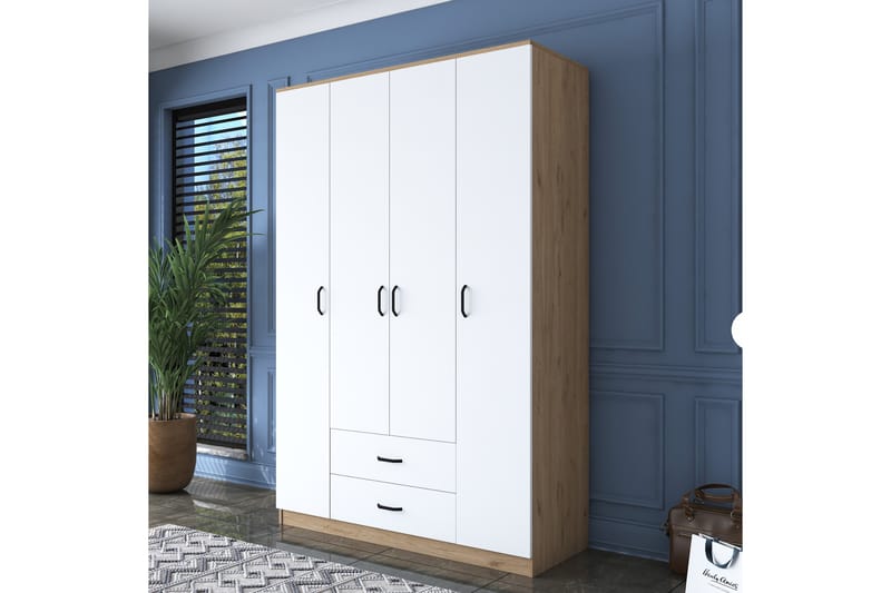 Jabir Garderob 140x210 cm Brun/Vit - Hanah Home - Förvaring - Klädförvaring - Garderob & garderobssystem