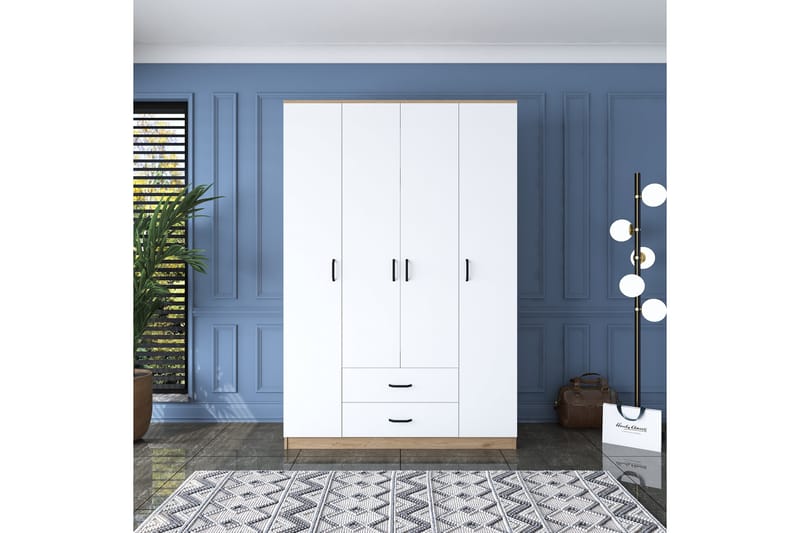 Jabir Garderob 140x210 cm Brun/Vit - Hanah Home - Förvaring - Klädförvaring - Garderob & garderobssystem