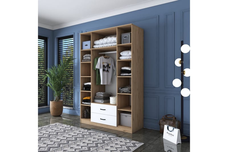 Jabir Garderob 140x210 cm Brun/Vit - Hanah Home - Förvaring - Klädförvaring - Garderob & garderobssystem