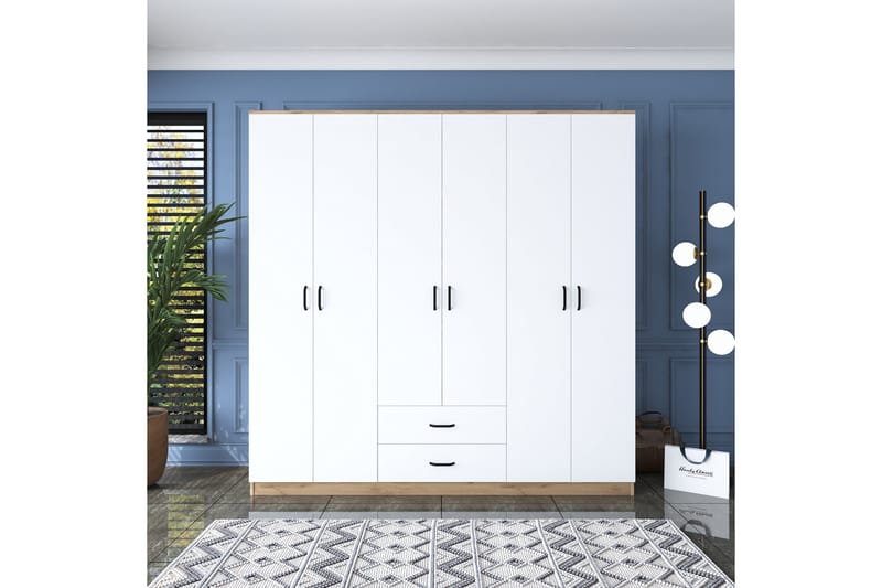 Jagdesh Garderob 210x210 cm Brun/Vit - Hanah Home - Förvaring - Klädförvaring - Garderob & garderobssystem