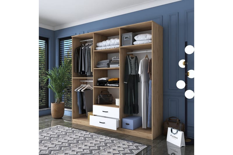 Jagdesh Garderob 210x210 cm Brun/Vit - Hanah Home - Förvaring - Klädförvaring - Garderob & garderobssystem