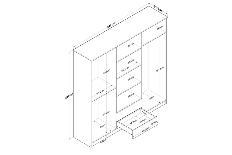 Jagdesh Garderob 210x210 cm Brun/Vit - Hanah Home - Förvaring - Klädförvaring - Garderob & garderobssystem