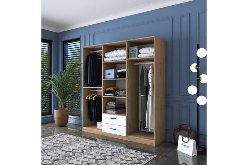 Jahani Garderob 180x190,8 cm Brun/Vit - Hanah Home - Förvaring - Klädförvaring - Garderob & garderobssystem