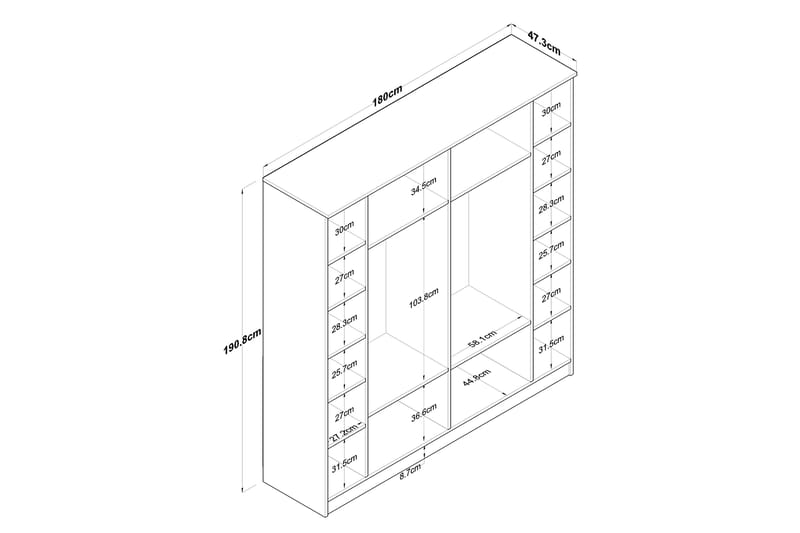 Jaidul Garderob 180x190,8 cm Brun/Vit - Hanah Home - Förvaring - Klädförvaring - Garderob & garderobssystem