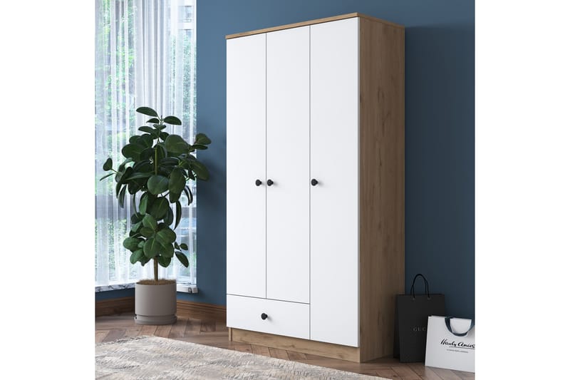 Jain Garderob 90x170 cm Brun/Vit - Hanah Home - Förvaring - Klädförvaring - Garderob & garderobssystem