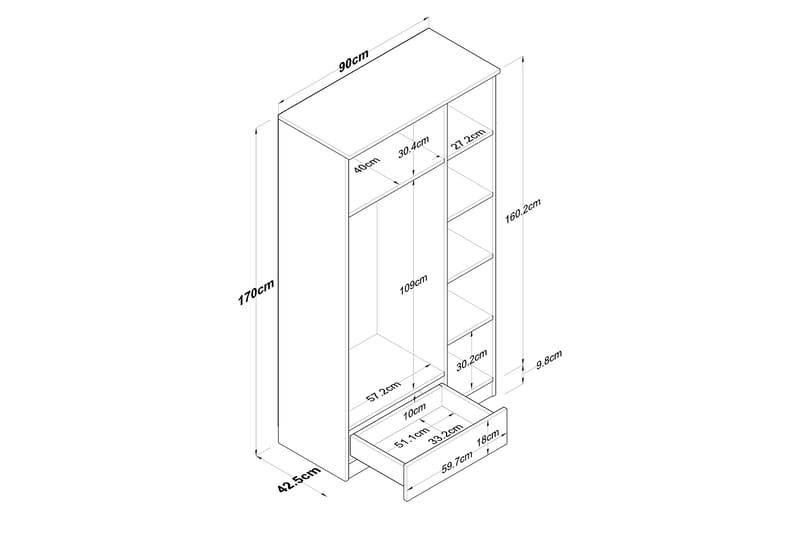 Jain Garderob 90x170 cm Brun/Vit - Hanah Home - Förvaring - Klädförvaring - Garderob & garderobssystem