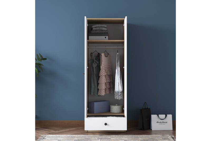 Jainaf Garderob 60x170 cm Vit/Brun - Hanah Home - Garderob & garderobssystem - Klädskåp & fristående garderob