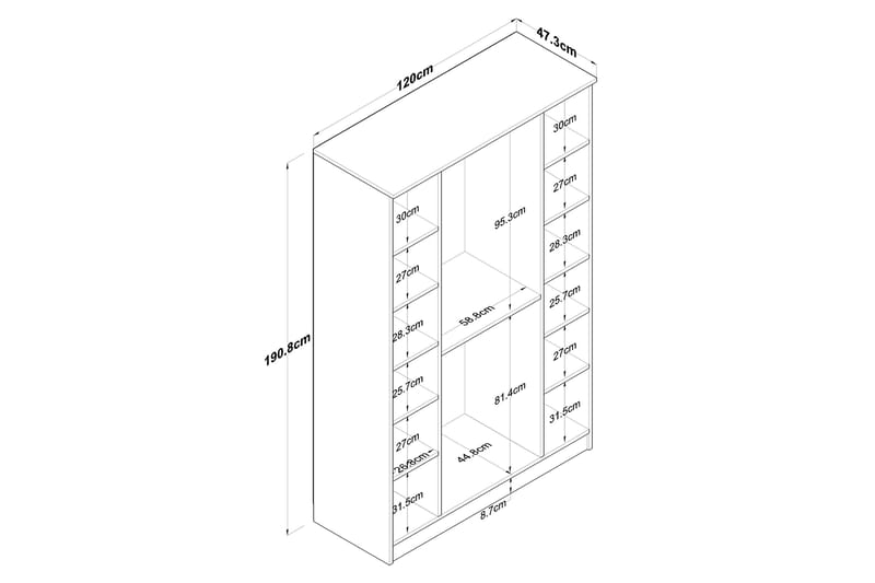 Jaioni Garderob 120x190,8 cm Brun/Vit - Hanah Home - Förvaring - Klädförvaring - Garderob & garderobssystem
