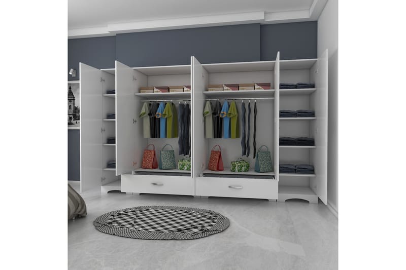 Jaitun Garderob 243x181 cm Vit - Hanah Home - Garderob & garderobssystem - Klädskåp & fristående garderob