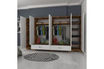 Jaitun Garderob 243x181 cm Vit/Brun - Hanah Home - Förvaring - Klädförvaring - Garderob & garderobssystem