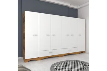 Jaitun Garderob 243x181 cm Vit/Brun - Hanah Home - Förvaring - Klädförvaring - Garderob & garderobssystem