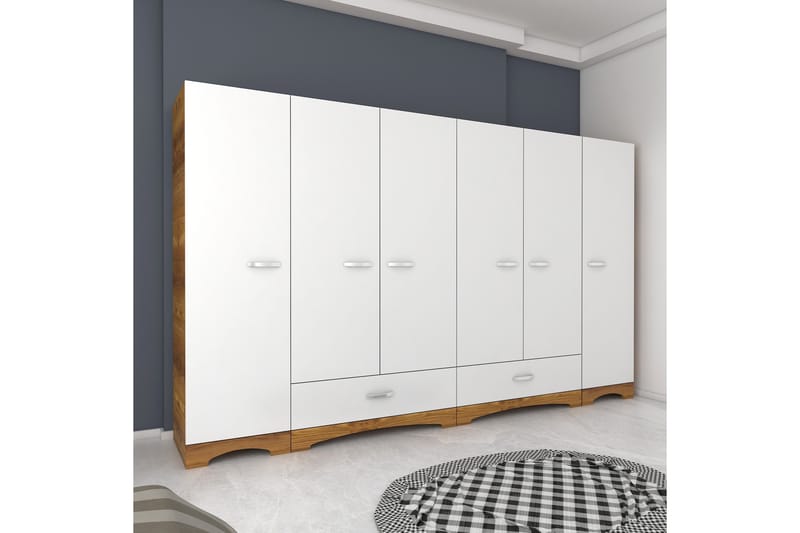 Jaitun Garderob 243x181 cm Vit/Brun - Hanah Home - Förvaring - Klädförvaring - Garderob & garderobssystem