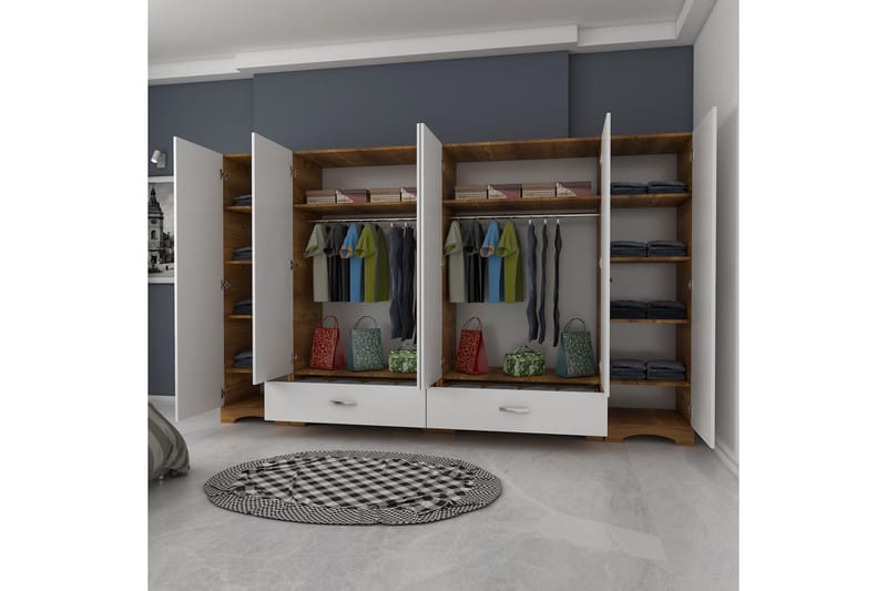 Jaitun Garderob 243x181 cm Vit/Brun - Hanah Home - Förvaring - Klädförvaring - Garderob & garderobssystem