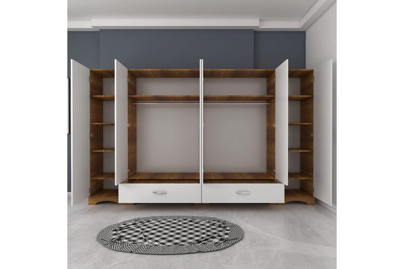 Jaitun Garderob 243x181 cm Vit/Brun - Hanah Home - Förvaring - Klädförvaring - Garderob & garderobssystem