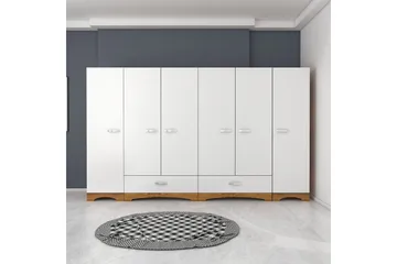Jaitun Garderob 243x181 cm Vit/Brun - Hanah Home - Förvaring - Klädförvaring - Garderob & garderobssystem