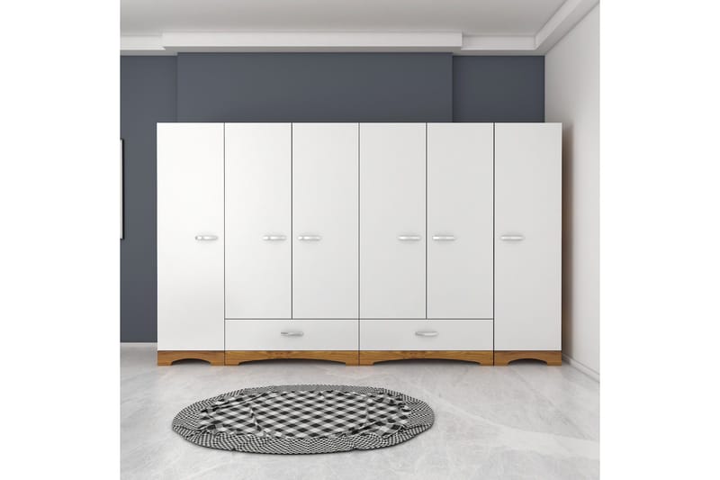 Jaitun Garderob 243x181 cm Vit/Brun - Hanah Home - Förvaring - Klädförvaring - Garderob & garderobssystem