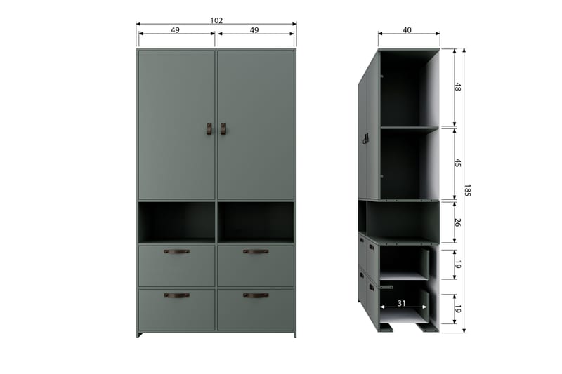 Jirueque Garderob med Förvaring - Grå - Förvaring - Klädförvaring - Garderob & garderobssystem