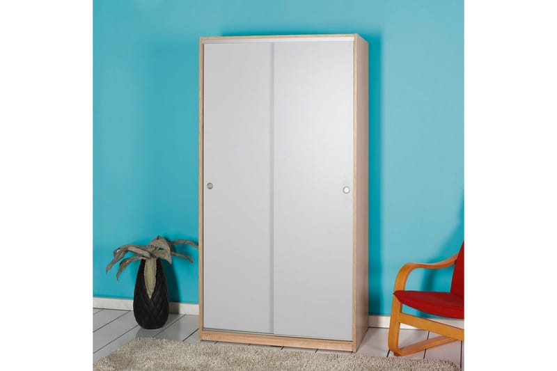 Jovel Garderob 94x182 cm - Vit/Korallrosa - Förvaring - Klädförvaring - Garderob & garderobssystem