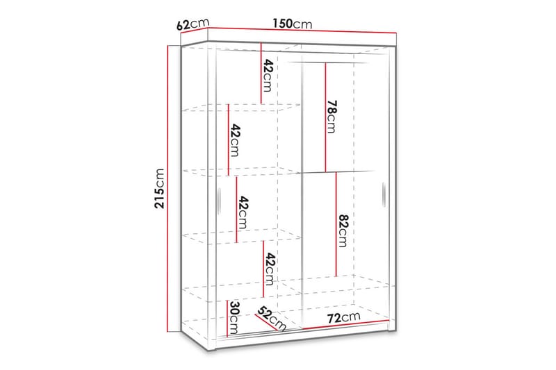 Julissa Garderob 150 cm med Spegel - Vit - Förvaring - Klädförvaring - Garderob & garderobssystem - Klädskåp & fristående garderob