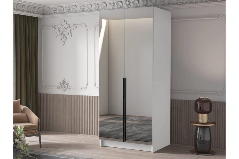 Julissa Garderob med Spegel 100 cm - Vit/Svart - Förvaring - Klädförvaring - Garderob & garderobssystem