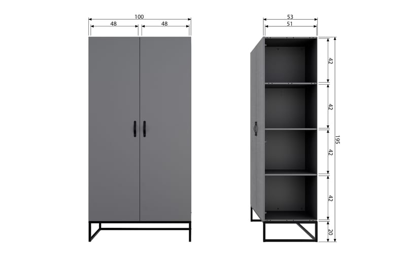 Kahe Garderob 100x195 cm - Grå/svart - Förvaring - Klädförvaring - Garderob & garderobssystem