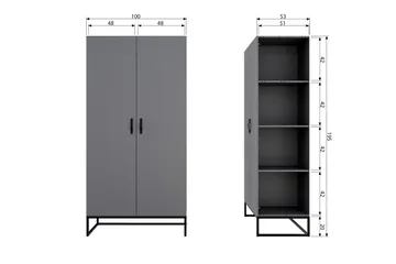 Kahe Garderob 100x195 cm - Grå/svart - Förvaring - Klädförvaring - Garderob & garderobssystem