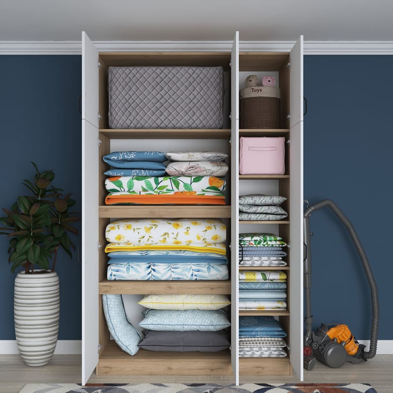 Kaolins Garderob 145x239x55 cm - Valnöt och vit - Förvaring - Klädförvaring - Garderob & garderobssystem - Klädskåp & fristående garderob