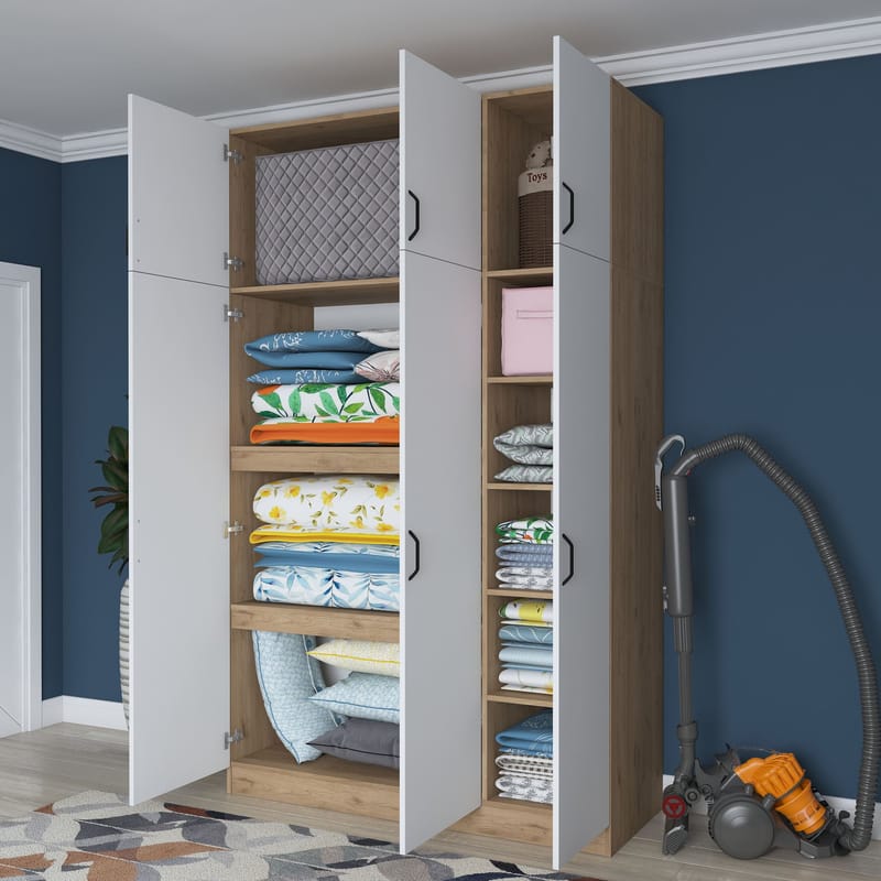Kaolins Garderob 145x239x55 cm - Valnöt och vit - Förvaring - Klädförvaring - Garderob & garderobssystem - Klädskåp & fristående garderob