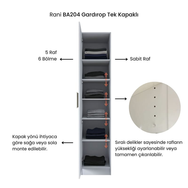 Keldan Garderob 45x210x45 cm - Vit - Förvaring - Klädförvaring - Garderob & garderobssystem - Klädskåp & fristående garderob