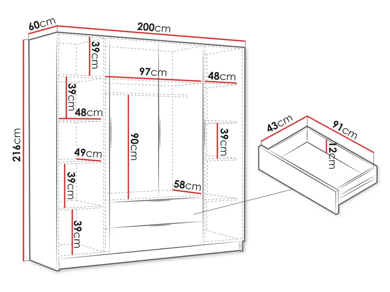 Kelros Garderob 200x216 cm - Vit - Förvaring - Klädförvaring - Garderob & garderobssystem