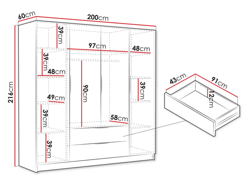 Kelros Garderob 200x216 cm - Vit - Förvaring - Klädförvaring - Garderob & garderobssystem