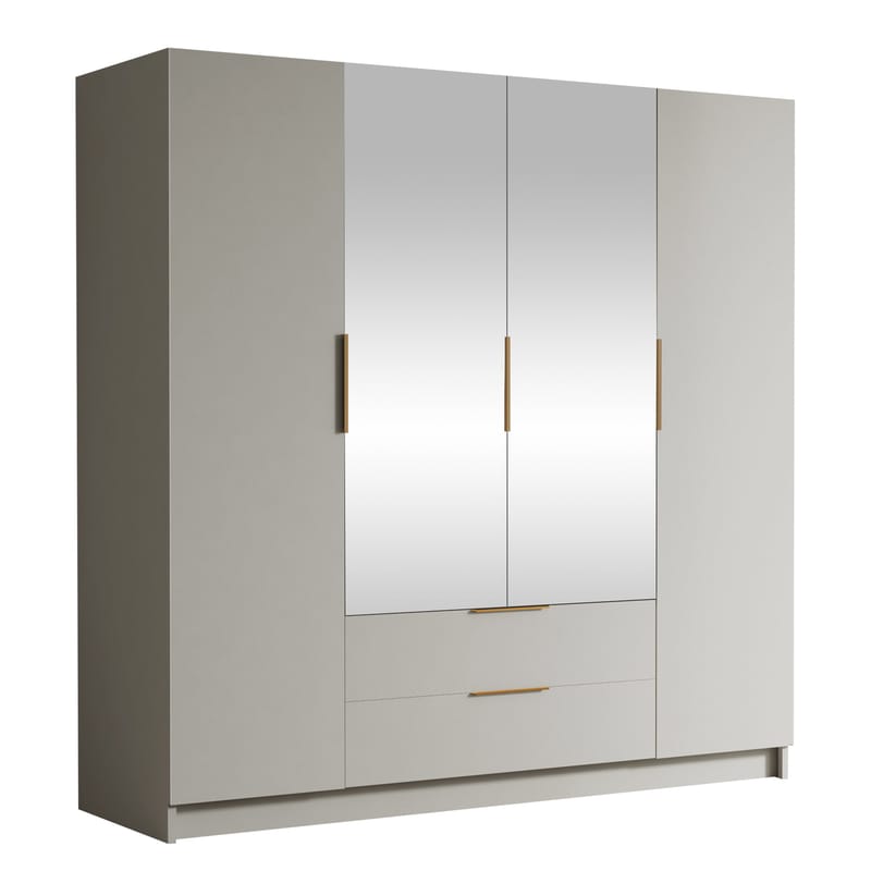 Kelros Garderob med Spegel 200x216 cm - Beige - Förvaring - Klädförvaring - Garderob & garderobssystem