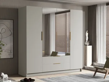 Kelros Garderob med Spegel 200x216 cm - Beige - Förvaring - Klädförvaring - Garderob & garderobssystem