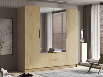 Kelros Garderob med Spegel 200x216 cm - Brun - Förvaring - Klädförvaring - Garderob & garderobssystem