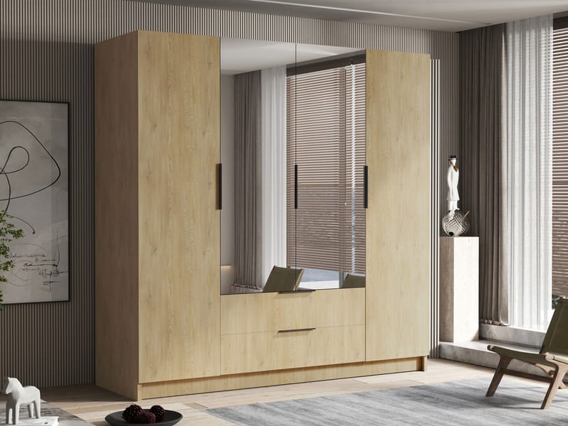 Kelros Garderob med Spegel 200x216 cm - Brun - Förvaring - Klädförvaring - Garderob & garderobssystem