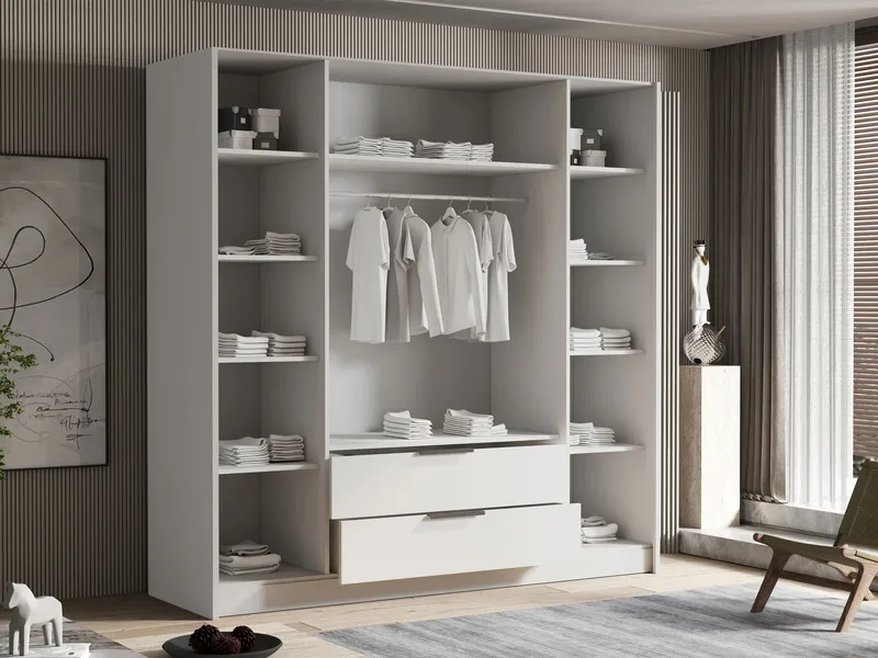 Kelros garderob med spegel 200x216 cm - Svart, vit - Förvaring - Klädförvaring - Garderob & garderobssystem