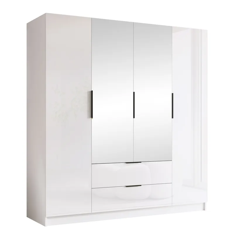 Kelros garderob med spegel 200x216 cm, Svart, vit