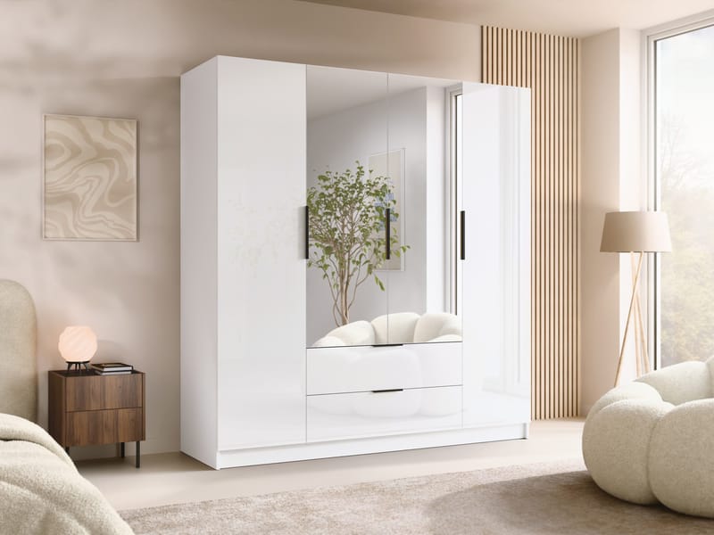 Kelros garderob med spegel 200x216 cm - Svart, vit - Förvaring - Klädförvaring - Garderob & garderobssystem