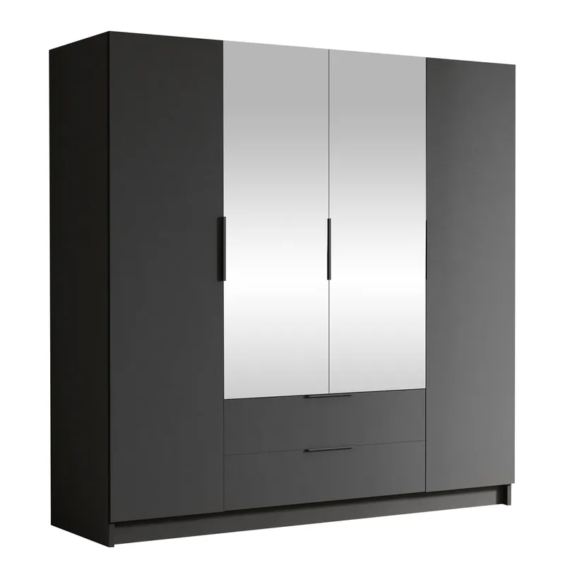 Kelros Garderob med Spegel 200x216 cm - Svart - Förvaring - Klädförvaring - Garderob & garderobssystem