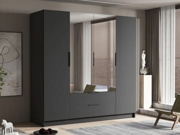 Kelros Garderob med Spegel 200x216 cm - Svart - Förvaring - Klädförvaring - Garderob & garderobssystem