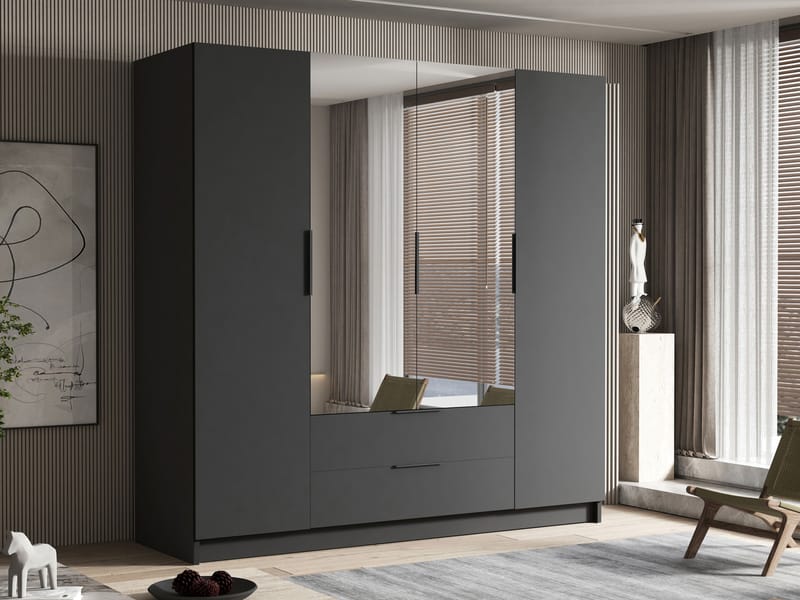 Kelros Garderob med Spegel 200x216 cm - Svart - Förvaring - Klädförvaring - Garderob & garderobssystem