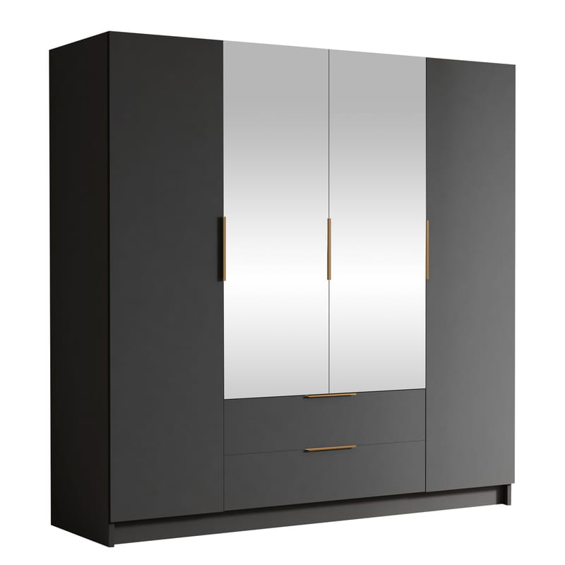 Kelros Garderob med Spegel 200x216 cm, Svart