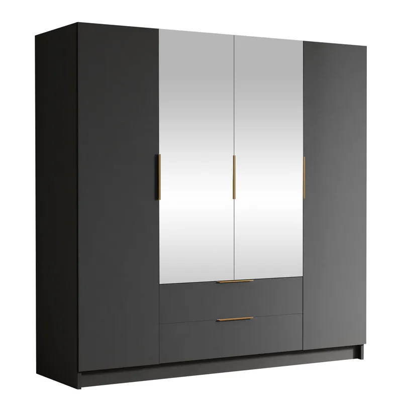 Kelros Garderob med Spegel 200x216 cm, Svart