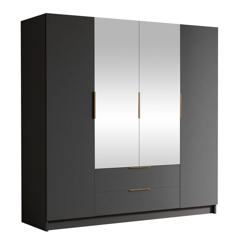 Kelros Garderob med Spegel 200x216 cm, Svart