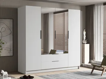 Kelros Garderob med Spegel 200x216 cm - Vit - Förvaring - Klädförvaring - Garderob & garderobssystem