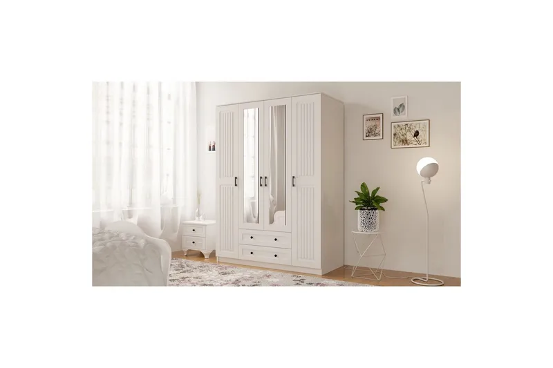 Kesra Garderobsskåp 140x184 cm - Matt Vit - Förvaring - Klädförvaring - Garderob & garderobssystem