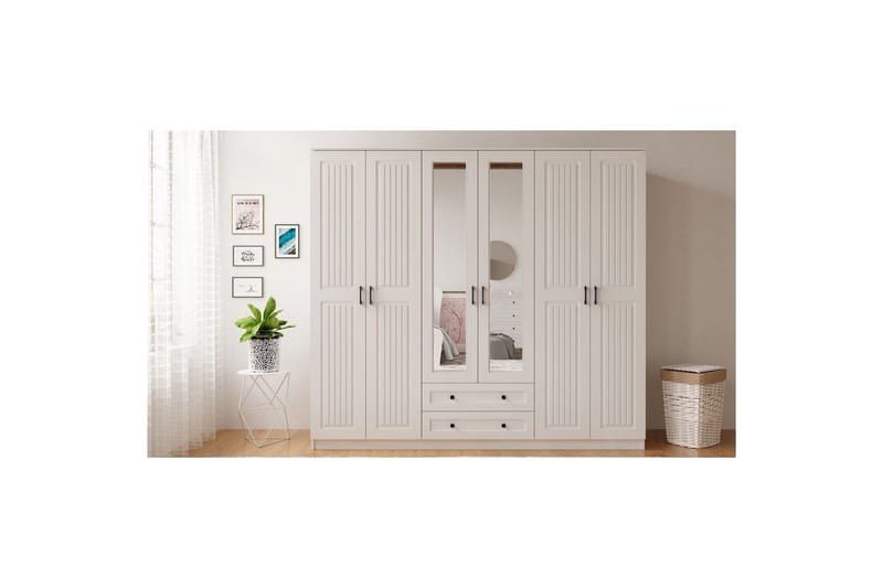 Kesra Garderobsskåp 210x184 cm - Matt Vit - Förvaring - Klädförvaring - Garderob & garderobssystem