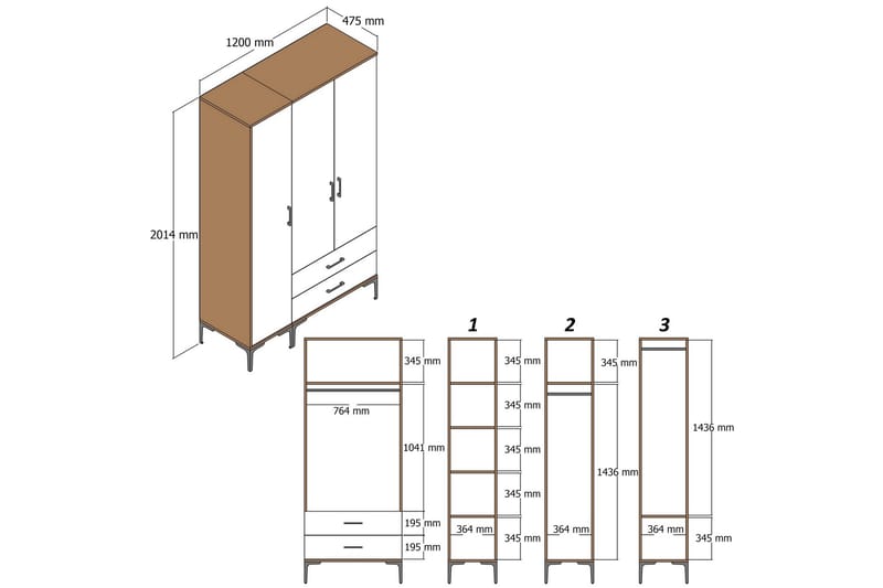 Kumsal Garderob 120 cm - Valnöt - Förvaring - Klädförvaring - Garderob & garderobssystem